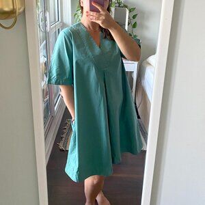COS 100% Cotton Poplin Green V-Neck Dress with Pockets Size 12